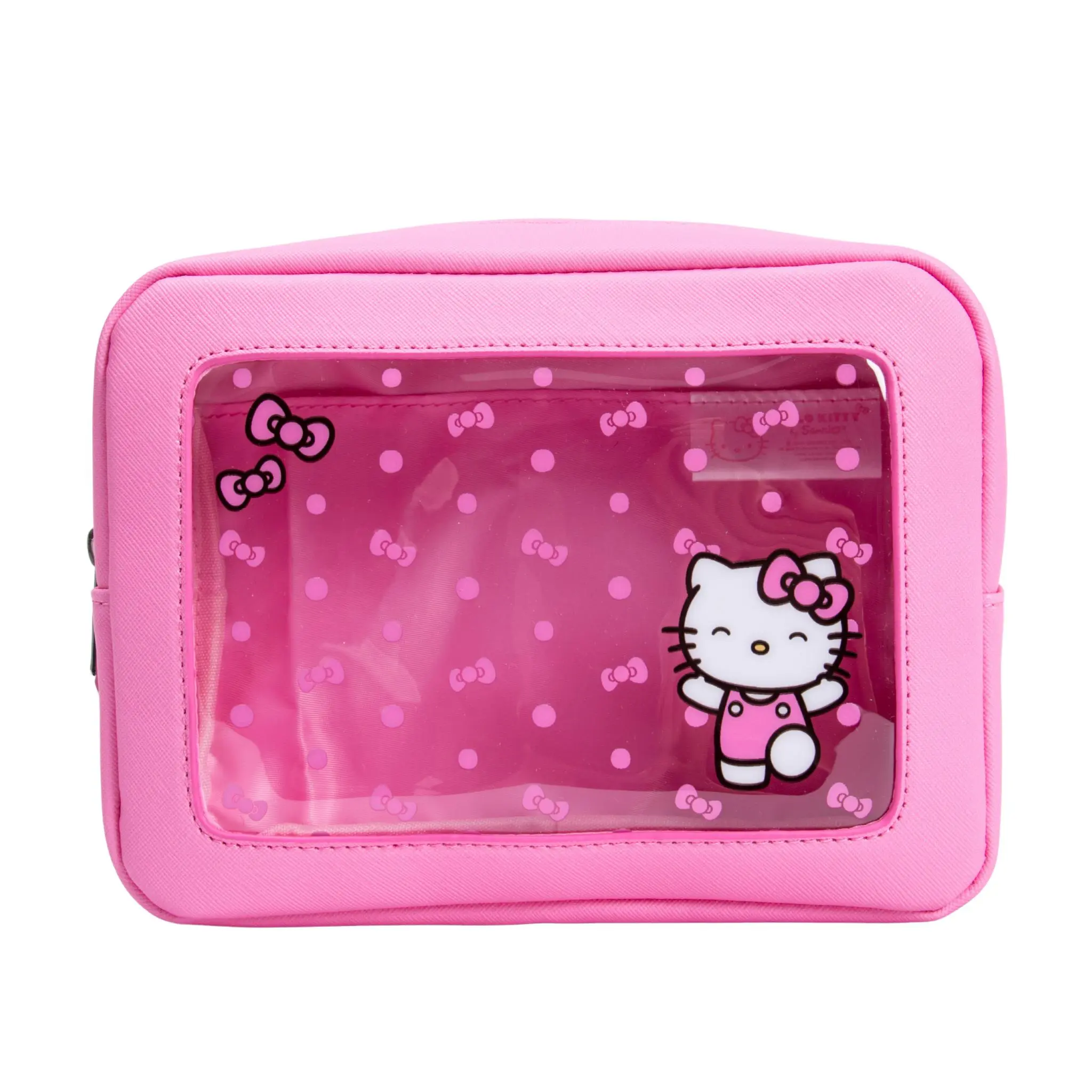 Hello Kitty® Bows Window Cosmetic Pouch, PU Leather Synthetic Make-Up Bag, Portable Vanity for What's in My Bag Scenarios