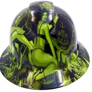 Neon Lime Biker Skull Art - Custom Hydro Dipped Full Brim Hard Hat