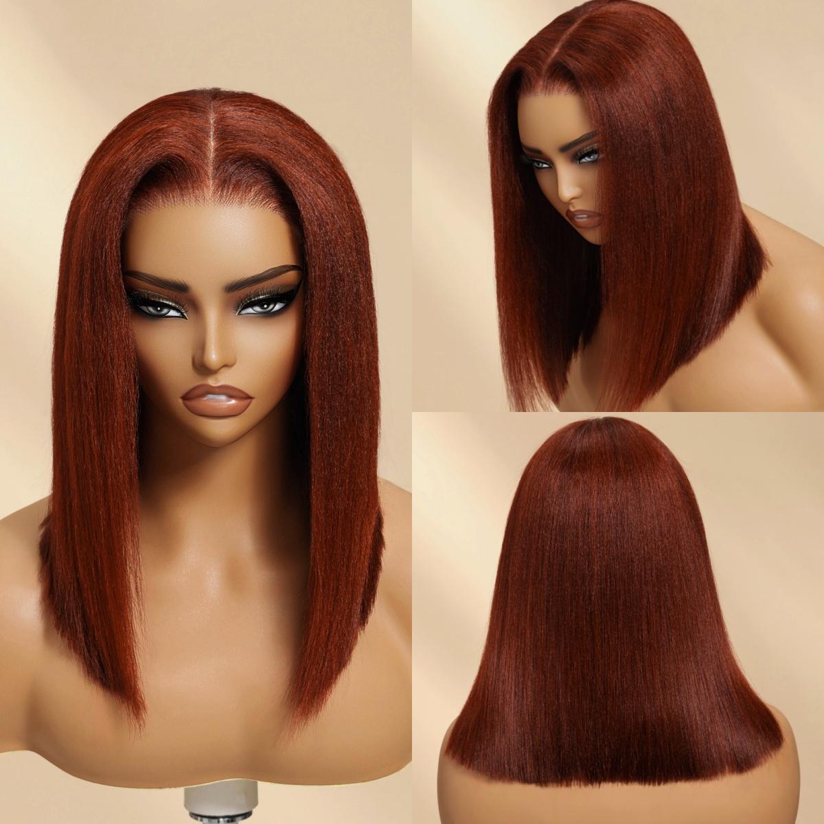UNice Glueless Yaki Straight Short Bob Wig with Drawstring Pre-cut 7x5 HD Lace Human Hair Wigs with Bleached Knots Beginner Friendly Natural Hairline #TikTokShopStockUp #greenish