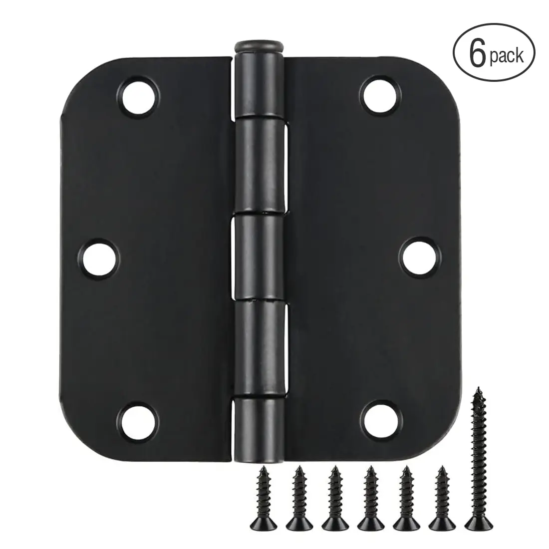 TDCHINGES 3.5" Matte Black Door Hinges, 6 Pack, 2.2mm Thick, 5/8" Radius Round Corner Hinges for Interior Doors, Bedroom, Office & Closet