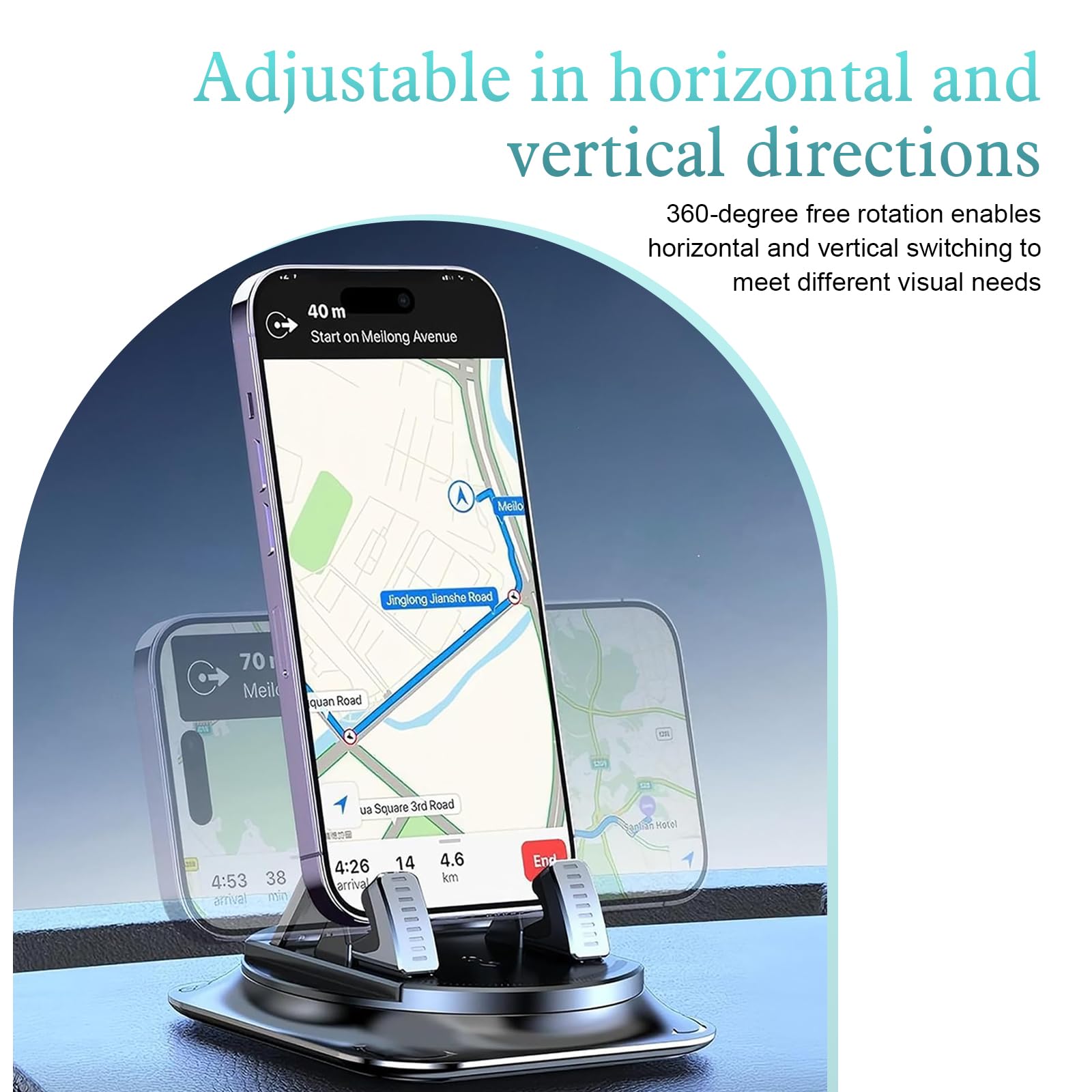 Dashboard Navigation Bracket, 360-Degree Rotation Automotive Phone Holder, Universal Self-Adhesive Non-Slip Car Phone Holder, for Most Cars，Car Mount