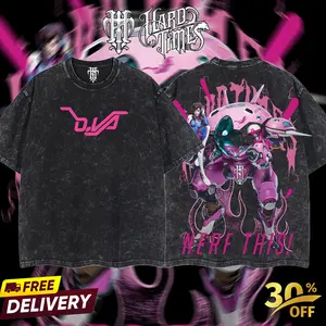 HardTimesClothing - D.va Overwatch, Blizzard Collection Game Oversized Washed Tee Acid Washed Lightweight TSHIRT, Gift for him her Clothes Cotton