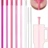 NiHome 6-Pc BPA-Free Extra Long Reusable Anti-Wrinkle Plastic Straw Set, Straw Accessories with Silicone Widen Flat Tip, 2 Brushes, Fits 30 oz 40 oz Large Cups Tumblers for Adults, Kitchen Accessories, Bar Utensils (Macaron Design)