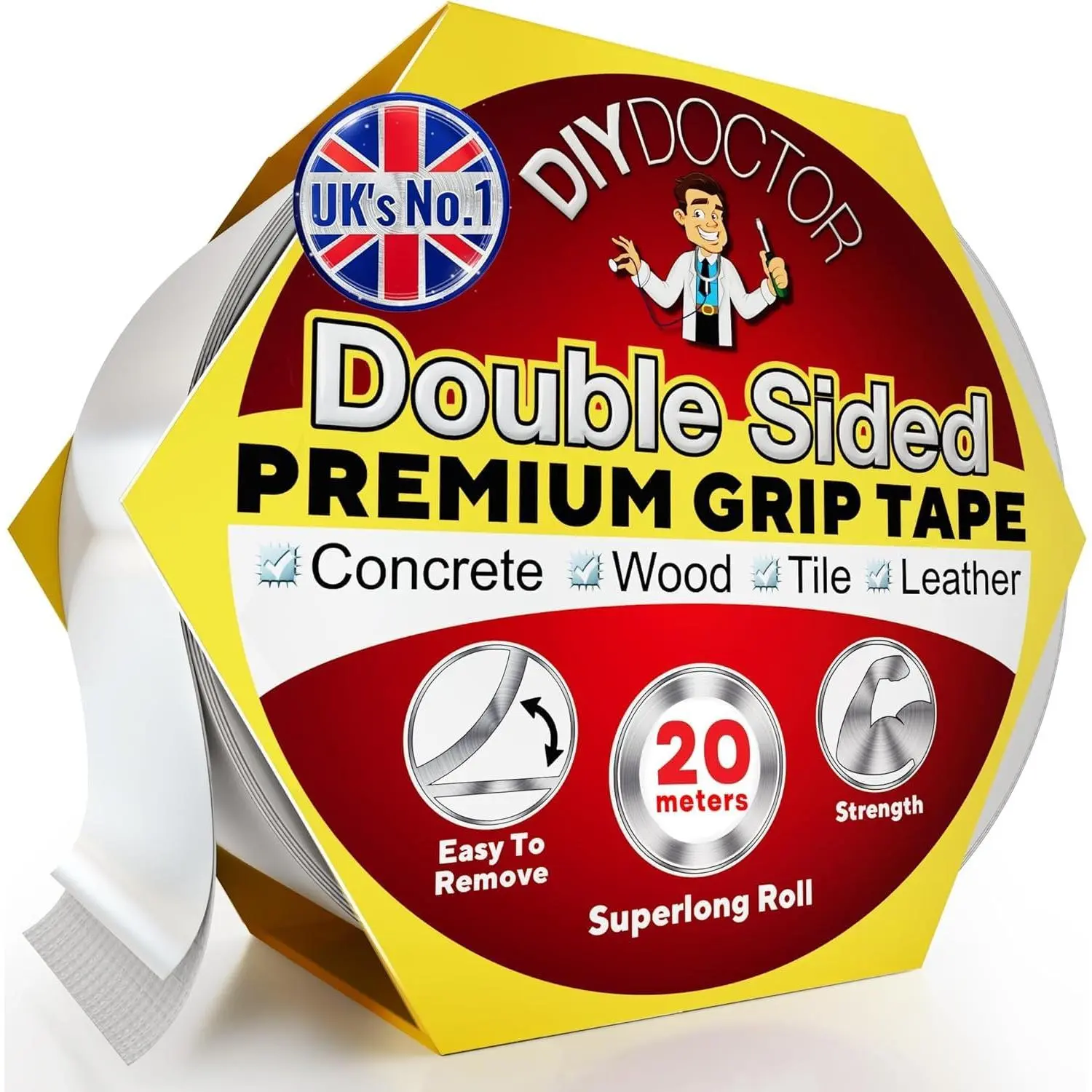 Double-Sided Heavy Duty Carpet Tape - 20m x 21mm, No Residue High Strength Adhesive Rug Grip for Home & Professional Use, 20 Meters, 20M Long X 21Mm Wide