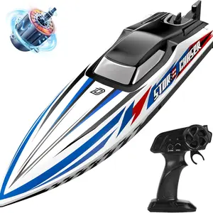 DEERC Fast Brushless RC Boat, 30+ mph 3S Remote Control Racing Boats with Metal Servo & LED Light, 2.4Ghz Speed Boat, Summer Pool Toy Gift Durable