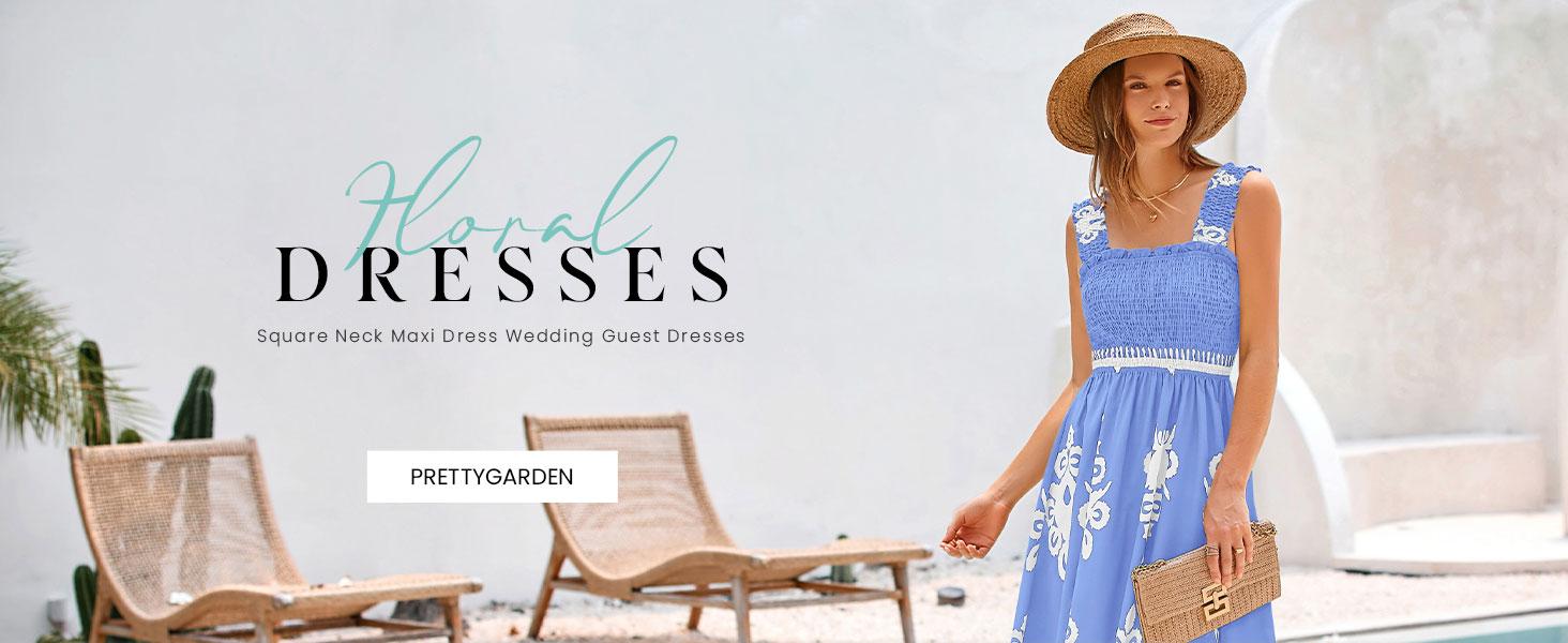 PRETTYGARDEN Women's Summer Boho Maxi Dress Casual Sleeveless Square Neck Floral A Line Smocked Beach Dresses with Pockets Bohemian 100% Polyester Machine Washable