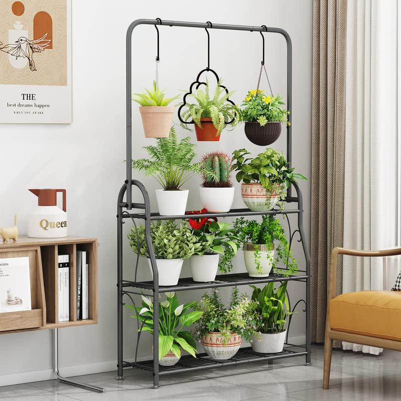 3 Tier Metal  Plant Stand Indoor Outdoor Tall Corner Hanging Plant Shelf Flower Stands Ladder Plant Holder  Plants Organiser Rack Installation Paint Home