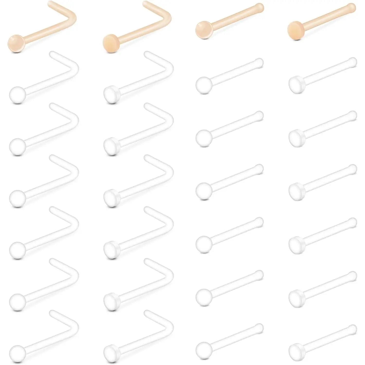 18g 20g Nude Clear Nose Studs for Work Clear Piercing Retainers for  Plastic Septum Retainer 16g Labret Lip Studs Plastic Cartilage Earring Studs for   Invisible Septum Rings