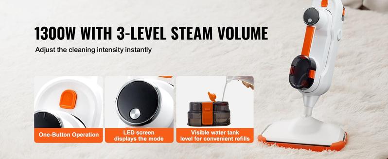 VEVOR Steam Mop Sweeper, 8-in-1 Hard Wood Floor Cleaner with 7 Replaceable Brush Heads, for Various Hard Floors, Like Ceramic, Granite, Marble, Linoleum, Natural Floor Mop with 2 pcs Machine