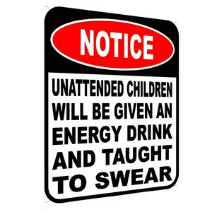 "Unattended Teenager" Humorous Metal Sign - Retro Style Wall Art, 8" x 12" Aluminum Metal Sign for Indoor and Outdoor Use with Energy Drink Warning, Perfect for Home Bars and Men's Holes, Indoor and Outdoor Signage Wall Art Decoration