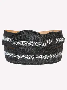 Men’s Western Belt  Stingray Print Leather - Black P/C 10140