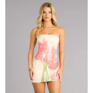 Love Language Floral Sequin Tube Mini Dress