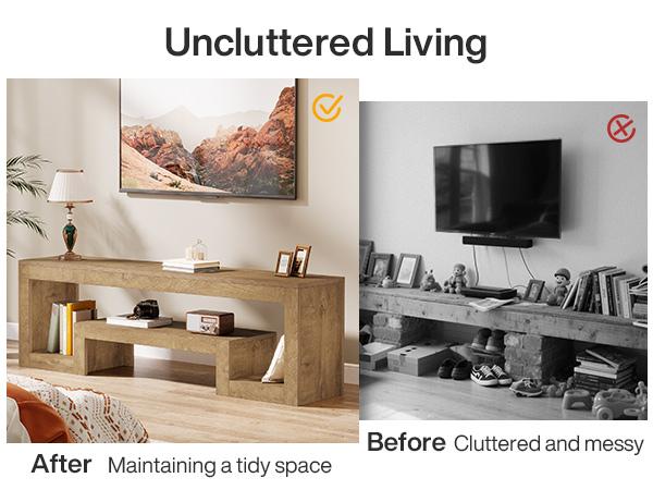 LITTLE TREE 63-Inch TV Stand for 55/60/65/75-Inch TVs, Farmhouse Entertainment Center with Open Storage Shelves, Wood Television Console for Living Room, Bedroom