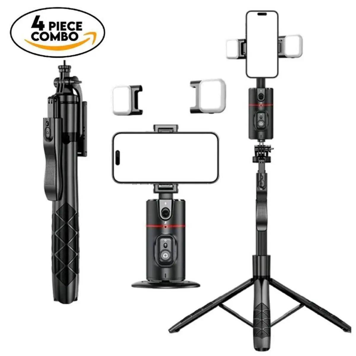 360° Rotatable Handheld Stabilizer Selfie Accessories All-in-1 Vlogging Kit, Extendable Tripod, Auto Face Tracking, Remote Control, 2 LED Lights, Portable Rotating Mount, Travel Gadgets for Content Creators, Mobile