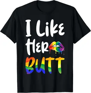 Funny Lesbian Gift I Like Her Butt Pride Rainbow Lips LGBT T-Shirt Pure Cotton Graphic Tees Menswear Top: Gifts for Men & Women