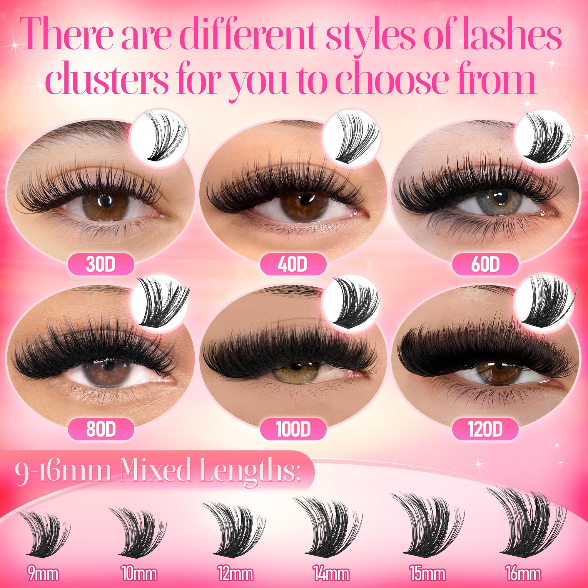 720pcs Lash Clusters with Glue & Tweezer | 9-16mm Mixed Styles Natural D Curl & Volume False Eyelashes Extensions Set | Waterproof & Reusable DIY Lashes Makeup for Beginners