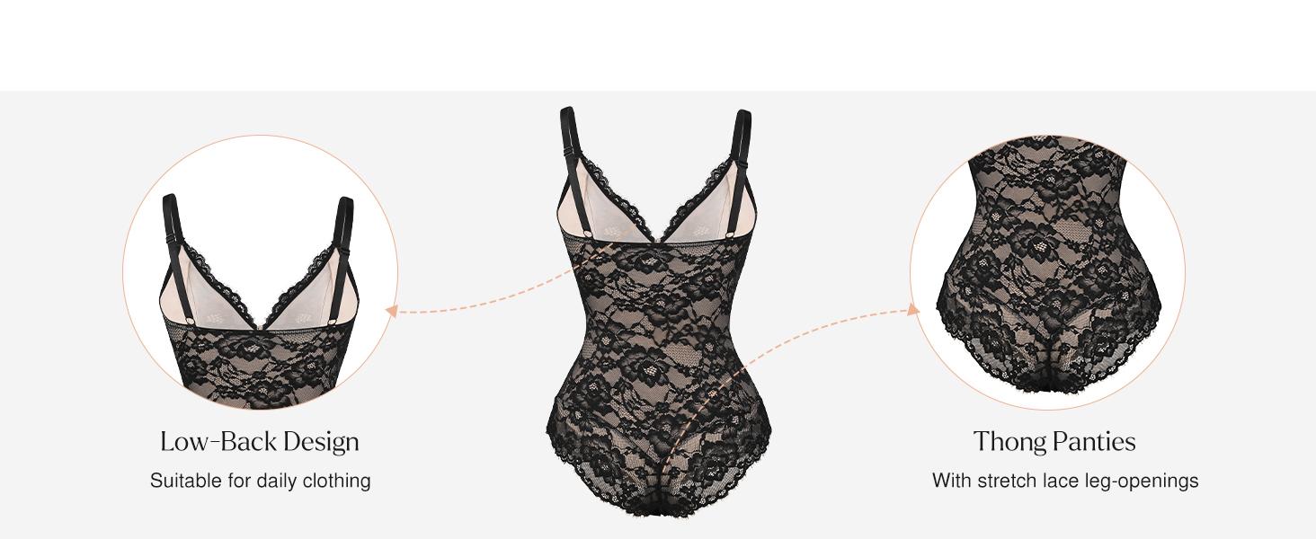 Popilush The Shapewear Bodysuit Lace Smooth Shapewear Bodysuits  Womenswear Tops Comfortable Basic Ruched Tummy Control Vneck
