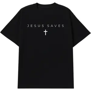 Jesus Saves Christian Graphic Tee for Men – Minimalist Faith Shirt with Cross Print, Oversized Streetwear for Daily Fits & Gifts