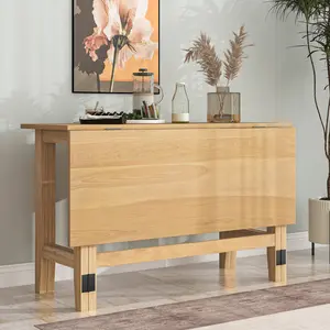 Extendable Dining Room Table for 4, Small Folding Drop Leaf Kitchen Dining Table, 18–36 inch, Space-Saving, Easy Assembly, Natural