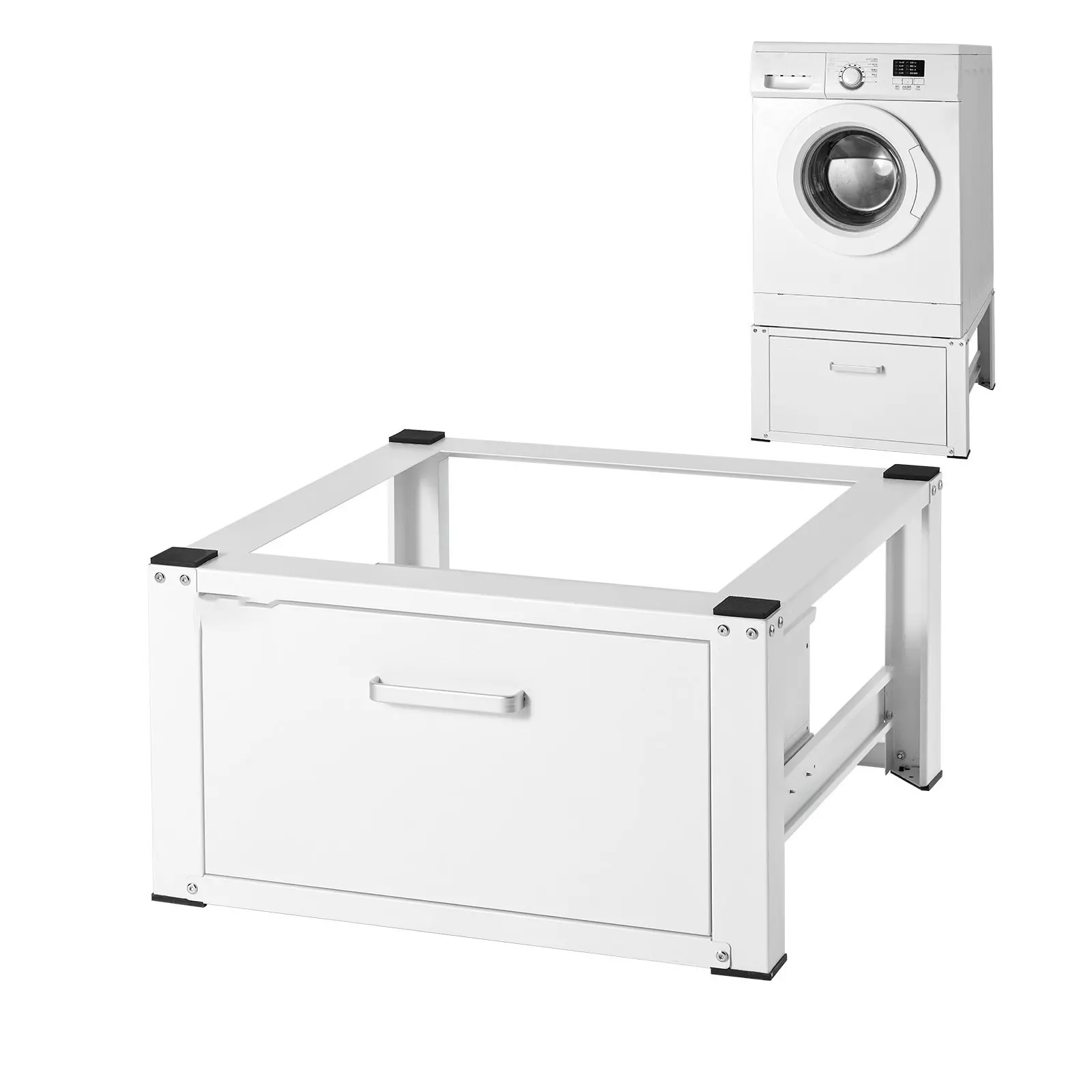 Universal Washer & Dryer Base Stand, 27" Wide Laundry Pedestal with Drawer & Accessories, 14.4" Height, 28×27×14.3 in Dimensions, 660-LBS Capacity