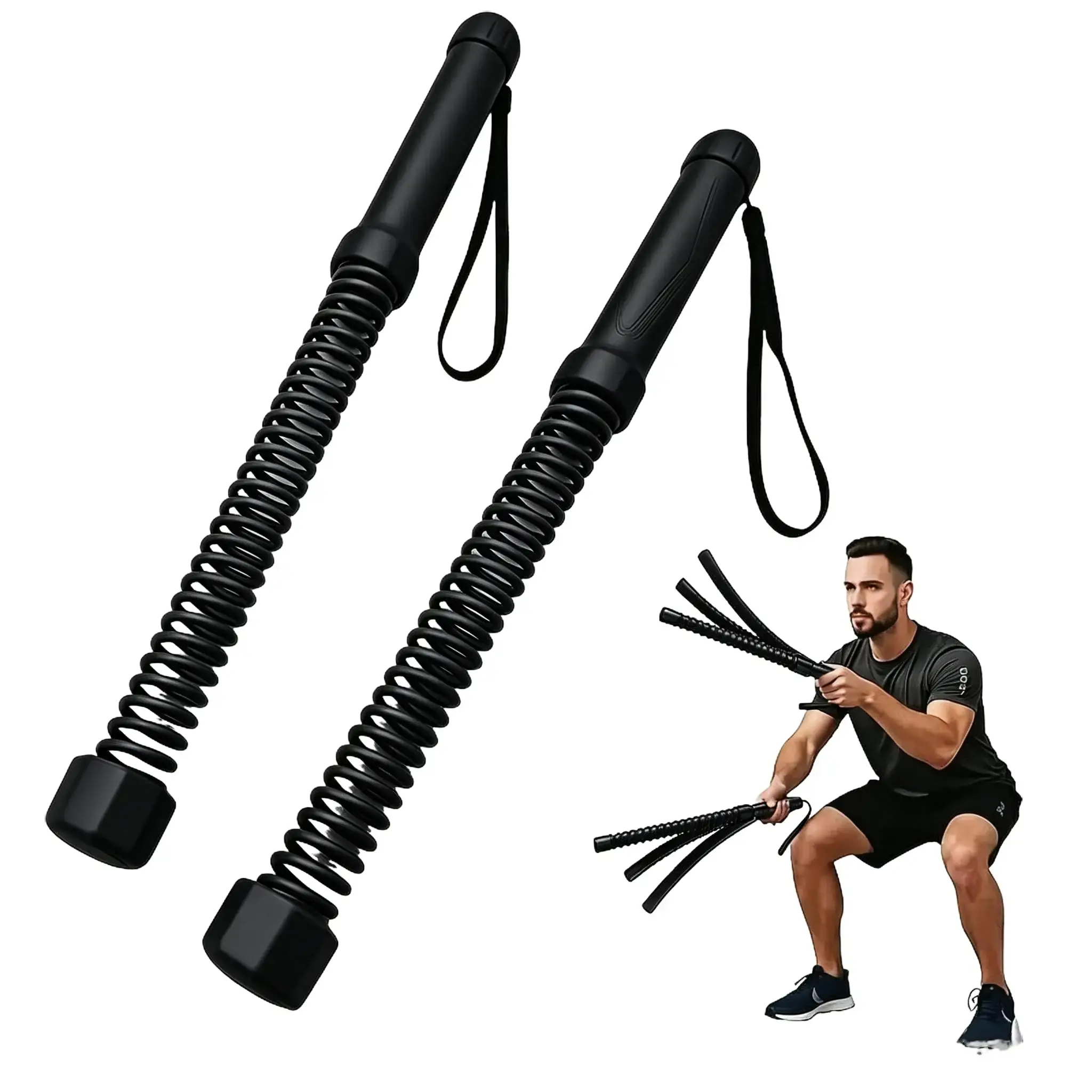 2 Pack Cordless Spring Weighted Battle Rope, Portable Arm Strength Training Stick, Collapsible Space Saving Full Body Workout Equipment2 Pack Cordless Spring Weighted Battle Rope, Portable Arm Strength Training Stick