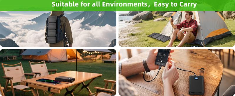 10000mAh Solar Power Bank, Detachable Solar Panel, 14W Foldable, Magnetic Charging, 5 Port Fast Charging, IPX5 Waterproof, Works Separately for Phones/Tablets, Camping Outdoor