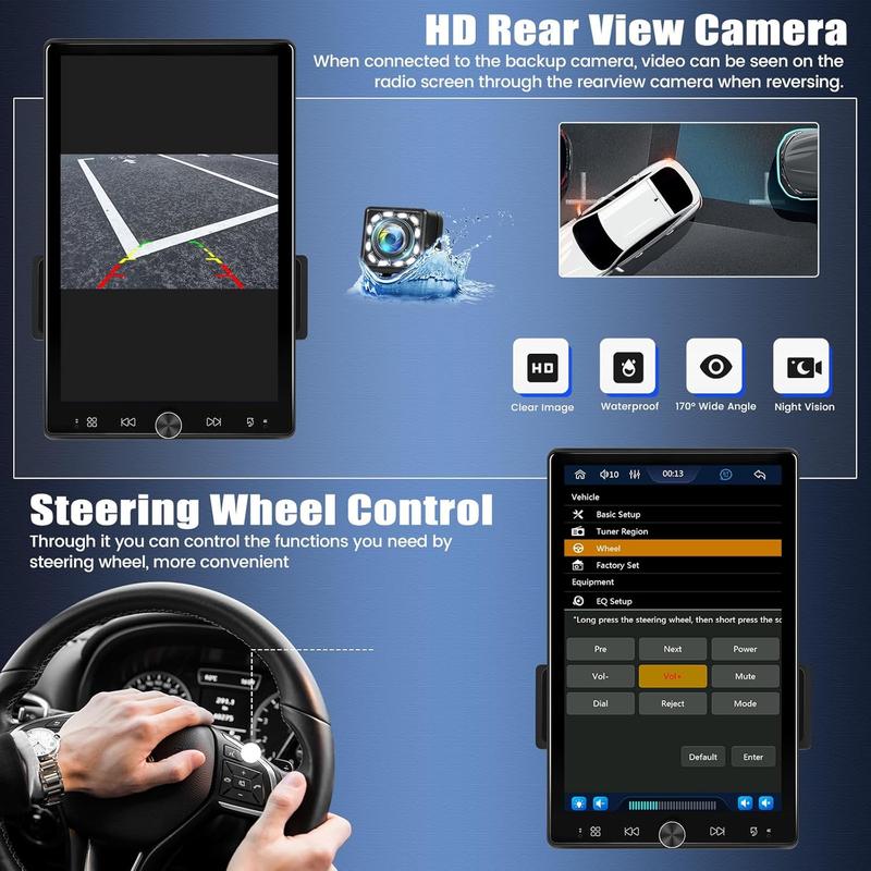 10.4 inch Single Din Car Stereo with Wireless Carplay Android Auto, 1080P IPS Detachable Touch Screen,5.2 Bluetooth, 12LED Backup Camera,FM Radio,USB/AUX,Mirror Link,SWC