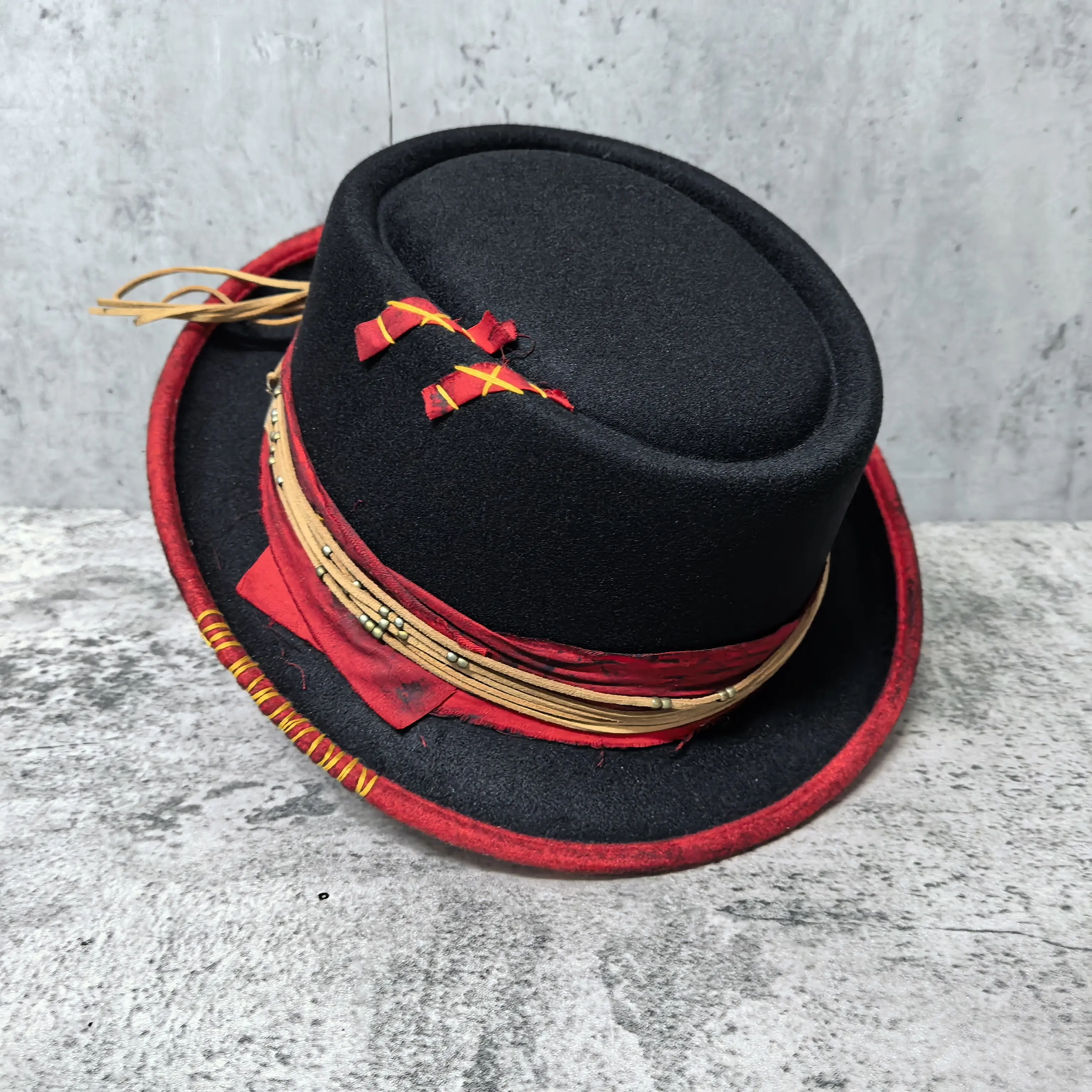 Men Women Pork Pie Hat Men Women with Punk Handmade Fedora Hat Trilby Fascinator Hat Pop Church Hat Ca Adjusted Size