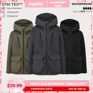 PUFFIT STM-TEX Men’s Multi-Pocket Raincoat,Offering Waterproof, Stain-resistant, Windproof Properties,With 20,000mm Water Column For High Waterproof Performance,Multi-pocket Design,Ensuring The Safety Of Your Belongings,Shell Jacket,Spring