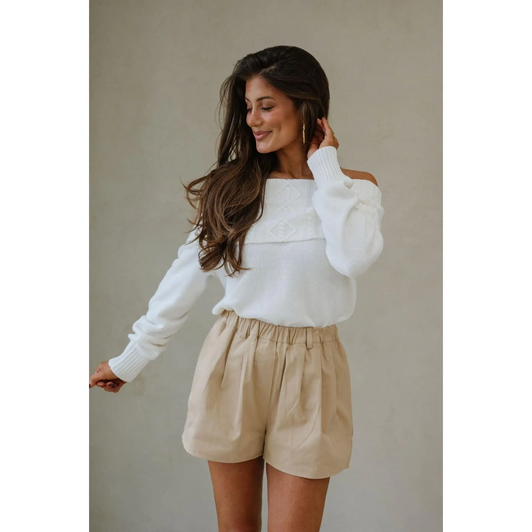 Devon OTS Cable Knit Sweater-Ivory