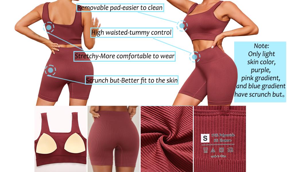 FINETOO 4pcs Workout Sets for Women Ribbed Crop Tank Shorts Active Gym Exercise High Waisted Sports Yoga Outfit Fashion ootd Women Comfortable Set XS-L