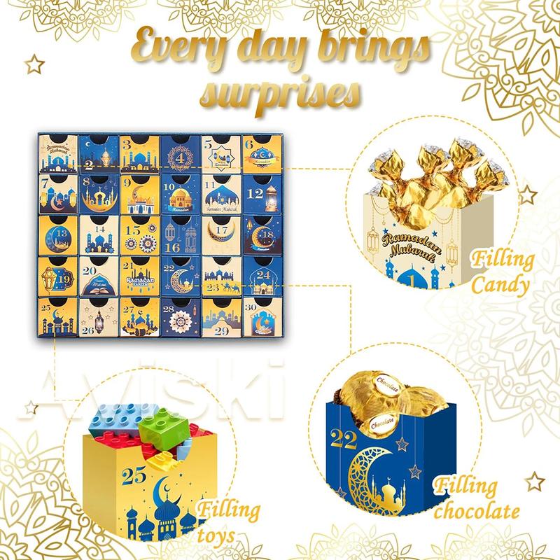Crepe paperboard Ramadan advent calendar with 30 drawers for family decor, empty DIY set, gifts for Kids & Family, Ramadan gifts Crepe paperboard Ramadan advent calendar with 30 drawers for family decor, empty DIY set, gifts for Kids & Family, Ramadan gifts