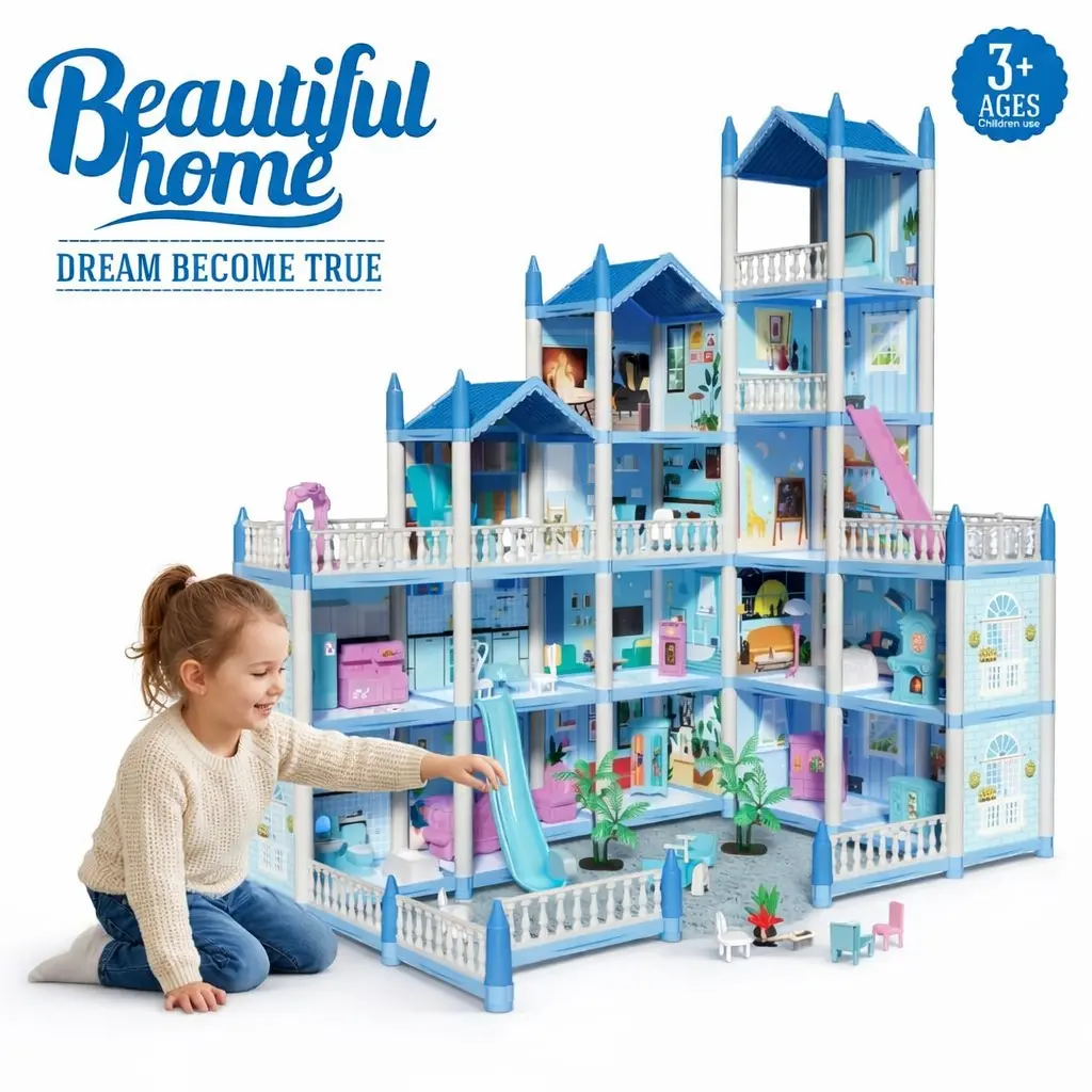 16 Rooms Huge Dollhouse, 25" x 18" x 29" Doll House , Pretend Play Toy House For Girls, House Playset, Party Doll House#backtoschool #sohochic