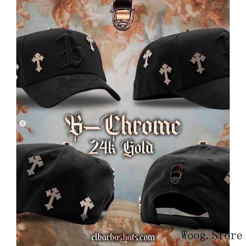 Barbas Hats Chrome Rose Gold – Premium Black Adjustable Snapback with 3D Chrome Metal Crosses, Trendy Streetwear Baseball Cap