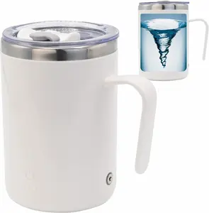 Rechargeable Self Stirring Mug - Magnetic Adsorption Charging | IPX7 | Electric Auto Mixing Stainless Steel Cup 400 ml/13.5 oz(White)