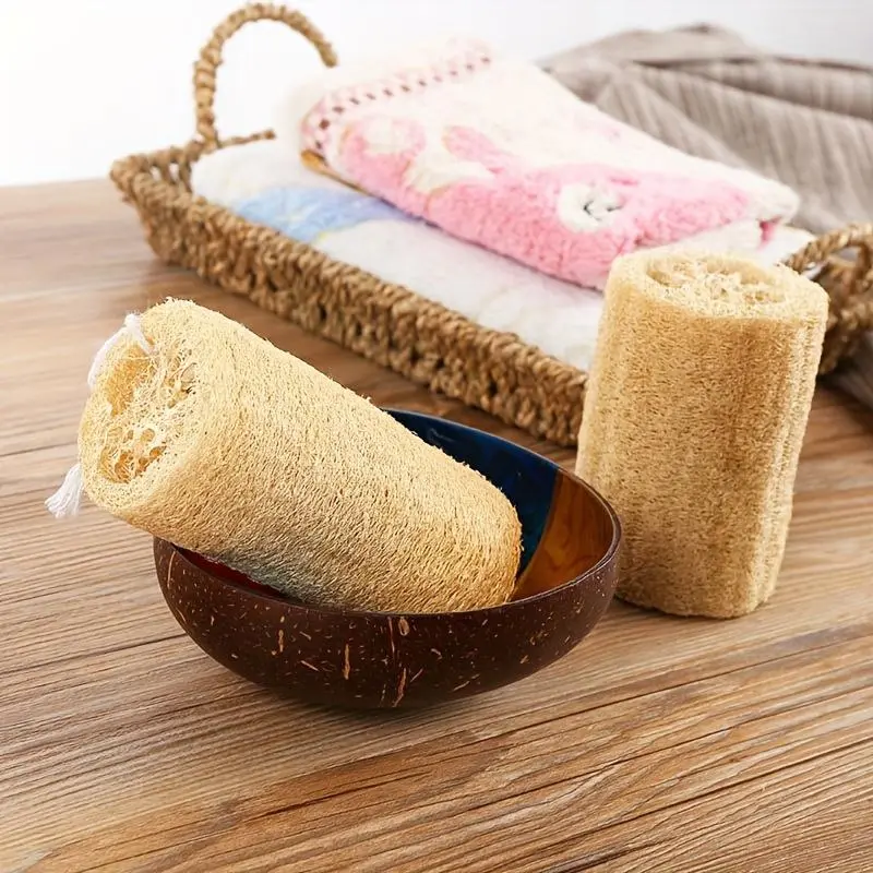2pcs Natural Loofah Sponge Towels: Exfoliating Scrub, Body Scrubber for Shower Gel, Body Massage, Dishwashing & More! Bath Accessories
