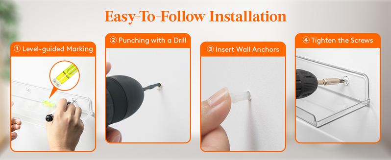 Lifewit Floating Shelves for Wall, Acrylic Shelf, Room Decor Bookcase/Vinyl Record/Photo/Picture in Bedroom, Living Room, Bathroom, Kitchen Storage