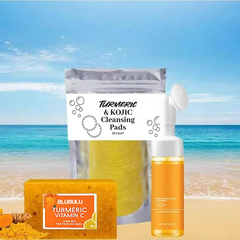 TURMERIC & KOJIC  Cleansing Pad & MousseCleanser Set, 3 Counts/set Deep Cleansing &Nourishing Skin Care Kit for Women & Men AI!Skin Types,Christmas,Christmas Gift