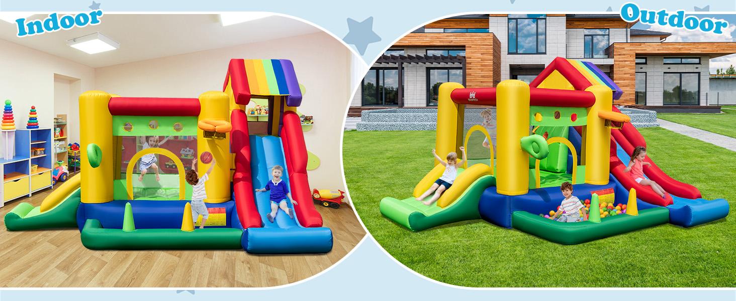 COSTZON Mini Bounce House, Inflatable Bounce House w/Blower, Inflatable castle for Backyard, Outdoor, Party Gift for kids children，fathersdaygift