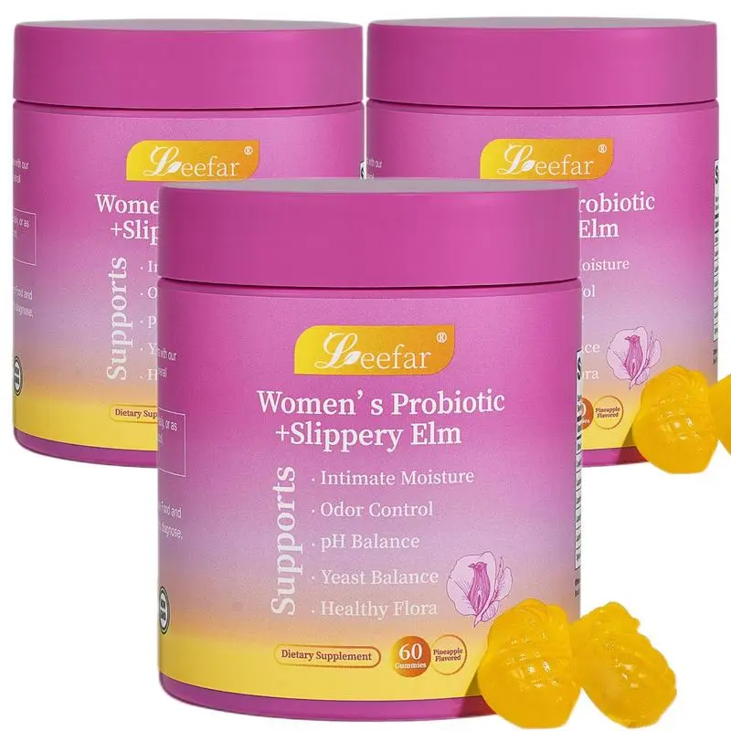 LEEFAR Her Juicy Feminine Probiotics Gummies- All in One Solution with Slippery Elm and Prebiotics&Lactobacillus Probiotic Blend for Women’s pH Balance and Dryness - Hawaiian Pineapple Gummies 60 Count probiotics women