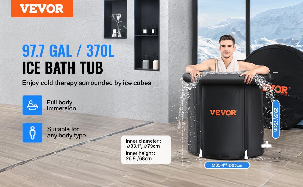 VEVOR Ice Bath Tub,  Cold Water Therapy Plunge Tub for Athletes, Portable Outdoor Ice Barrel Plunge Pool for Recovery, Max. 98 Gal Inflatable Folding Bathtub with Cover, Home Ice Pod for Adult
