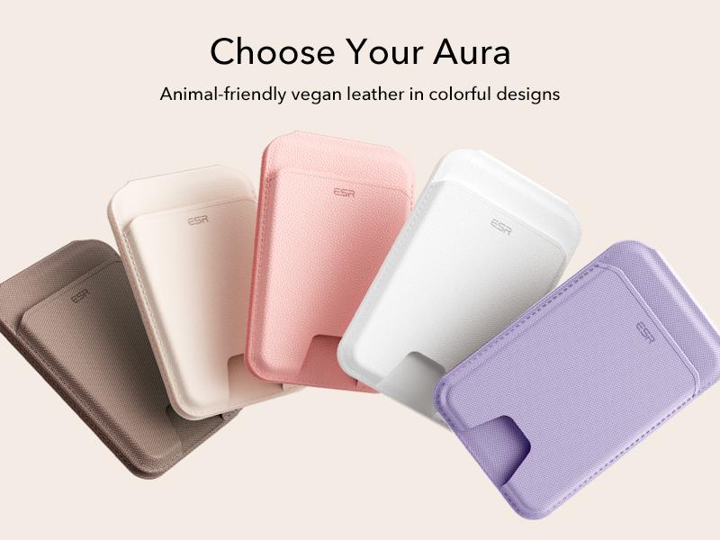 ESR Upgraded Aura for MagSafe Wallet, 5 Card-Holder with Adjustable Stand, Magnetic Wallet for iPhone 17/16/15/14/13/12 Series, Not for iPhone Mini, Vegan Leather, Pink ESR Upgraded Aura for MagSafe Wallet, 5 Card-Holder with Adjustable Stand, Magnetic Wallet for iPhone 17/16/15/14/13/12 Series, Not for iPhone Mini, Vegan Leather, Pink