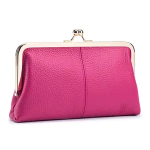 Genuine Top-Grain Leather Kiss-Lock Clutch Wallet Spacious Pebbled Texture Evening Bag for Event Goers Cocktail Parties Date Nights Weddings