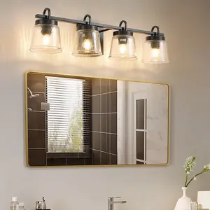 30.9“Bathroom Light Fixture OverMirror Vintage Vanity Lights for Bath Glass Shade Light Black and Brass Modernstyle