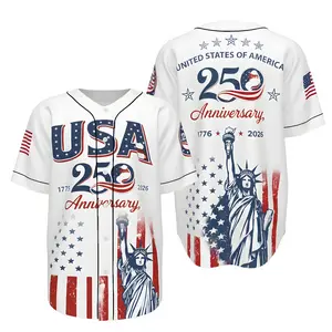 USA 250th Anniversary Baseball Jersey, Patriotic Statue of Liberty Print Shirt, Unisex Independence Day 4th of July Outfit, 1776–2026 Semiquincentennial Patriotic Jersey, Gift