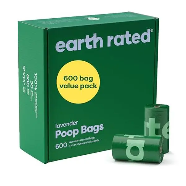 Earth Rated | Dog Poop Bags Value Pack, Leak-Proof and Extra-Thick Pet Waste Bag for Big and Small Dogs, Refill Rolls, Lavender Scented, 600 Count