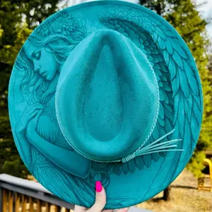 Teal Angel Wing Engraved Fedora