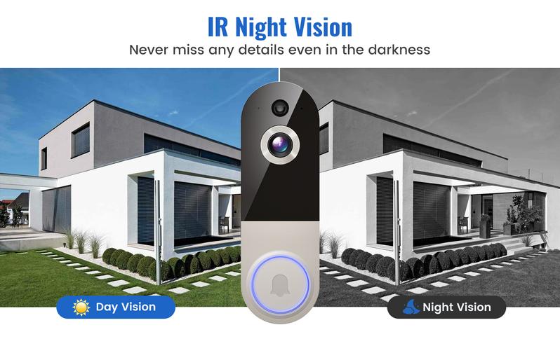 Doorbell Camera Wireless, Smart WiFi Video Doorbell, 1080P, Video Doorbell Camera with 2 Way Audio, AI Human Detection, Night Vision, Cloud Storage, Battery Powered, Easy Installation, 2.4G WiFi Only