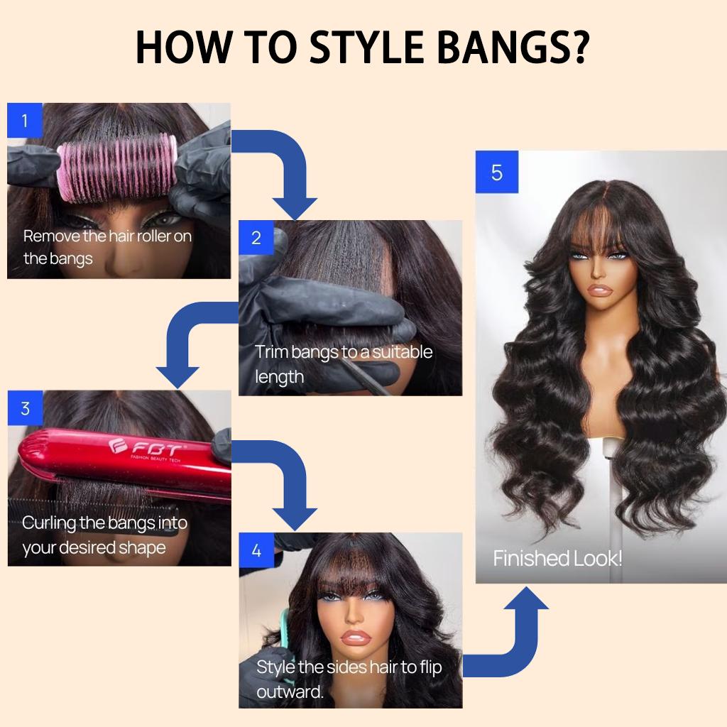 Nadula 7x5 & 13x4 3D Body Wave Lace Frontal Wig With Bangs Pre Everything Put On And Go 180% Density Human Hair Wigs Glueless TikTokShopStockUp SpringStatements