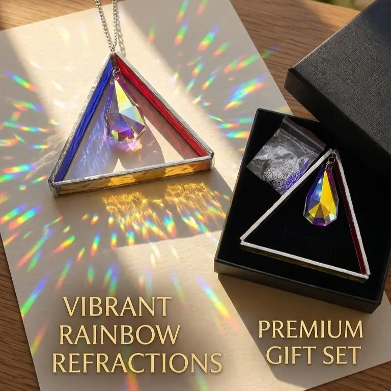 Stained Glass Triangle Ornament-Handmade Stained Glass Sun Catcher - Window Hanging Decor - Geometric Glass Art - Unique Housewarming Gift - Fast US Shipping Hangable Decoration